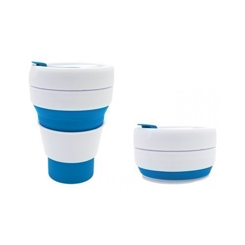 VASO SILICONA PLEGABLE C/TAPA 0.5L AZUL/BLANCO